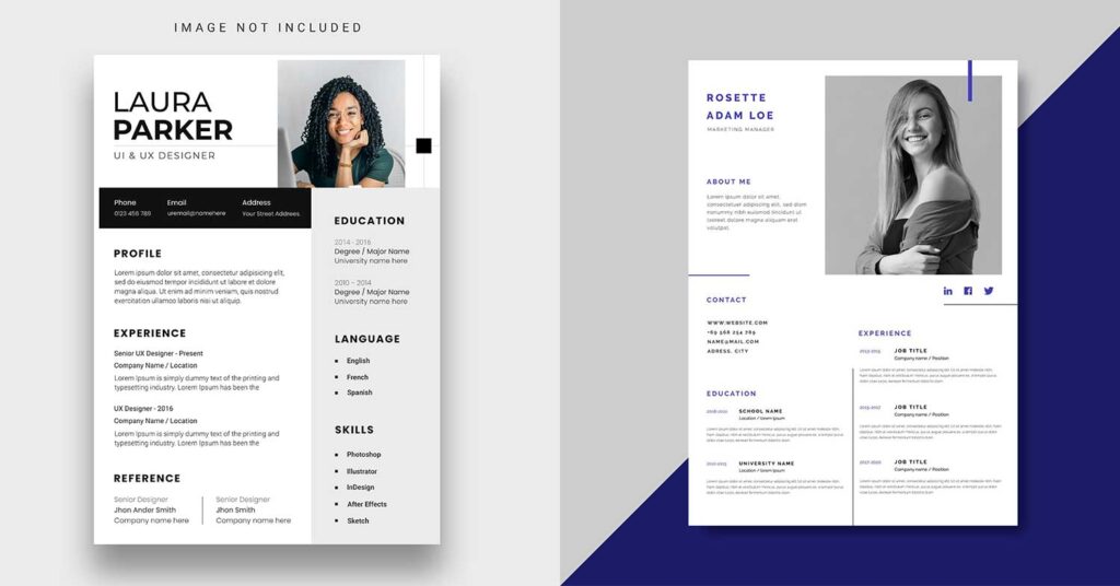 Two resume templates beside each other