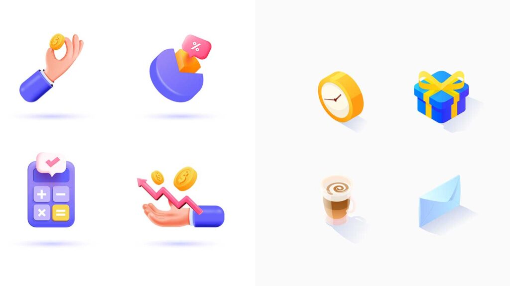 3d icons and flat icons