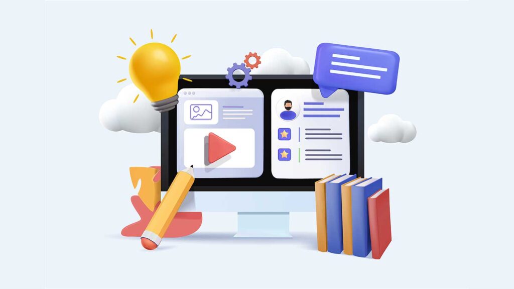 study and education icons on a monitor