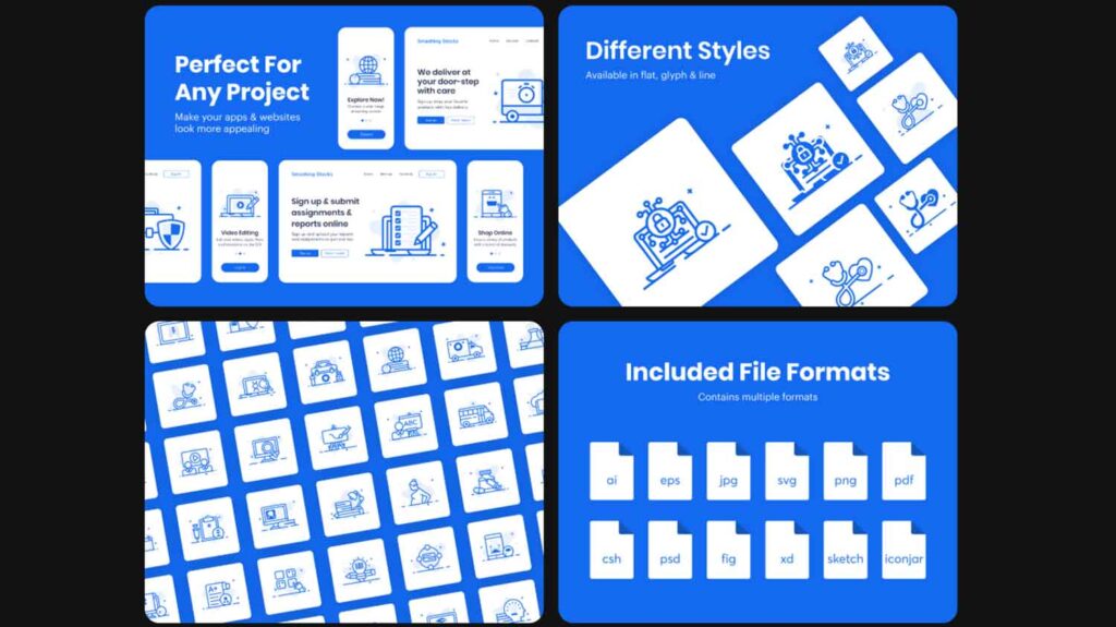 set of premium icons with diverse formats