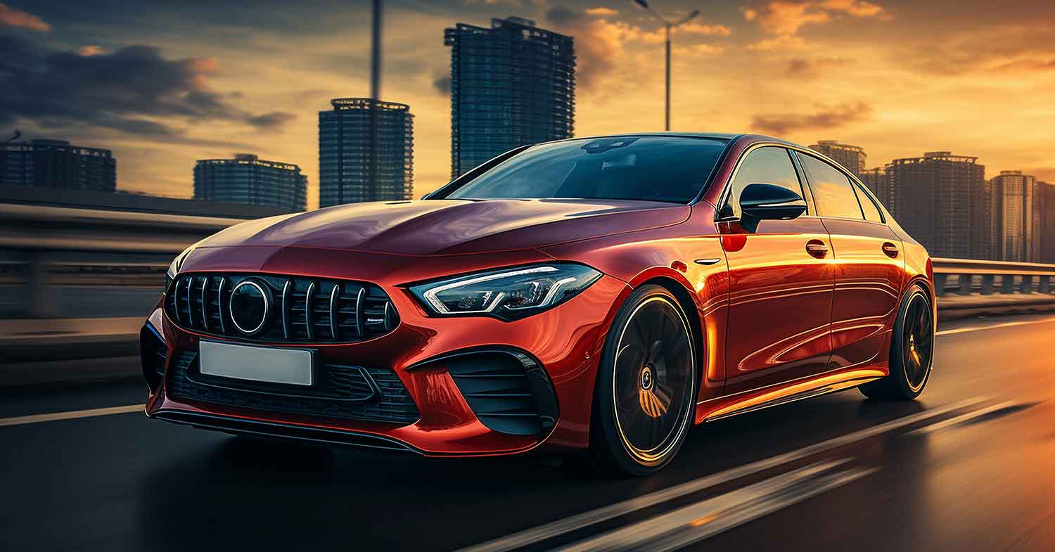 red mercedes driving in highway