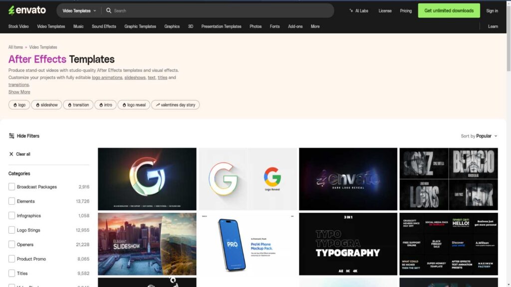 After effects template from envato