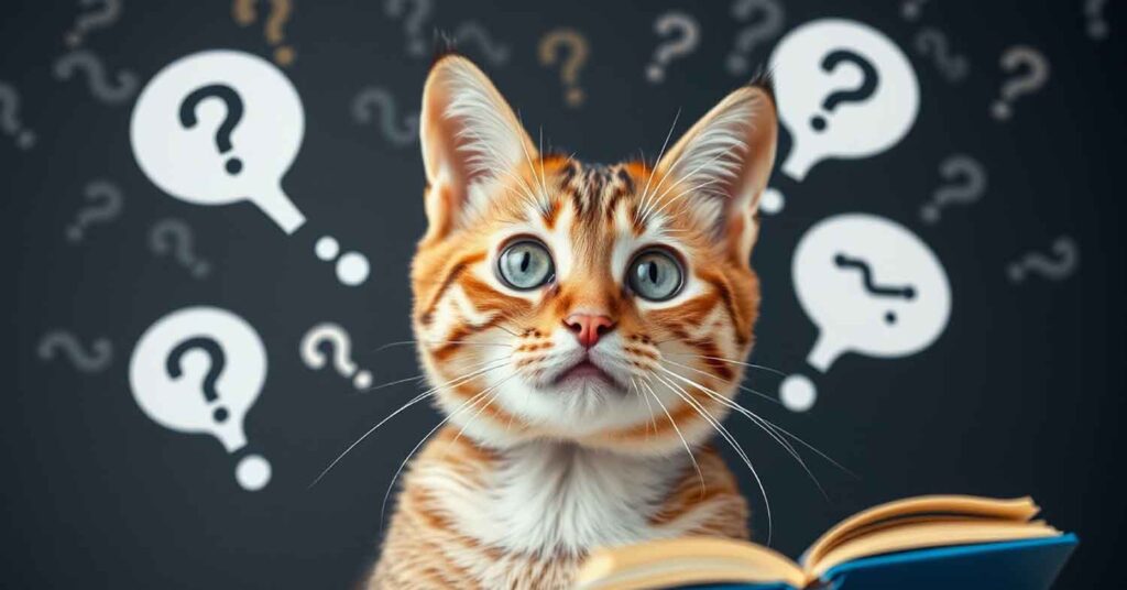 confused cat with question marks around it