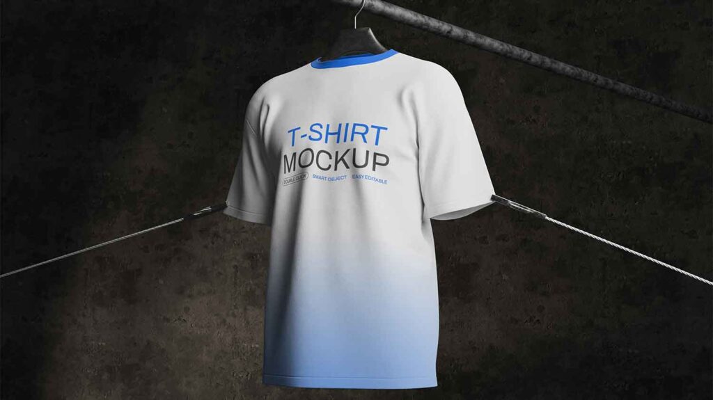 A hanging white T-shirt mockup