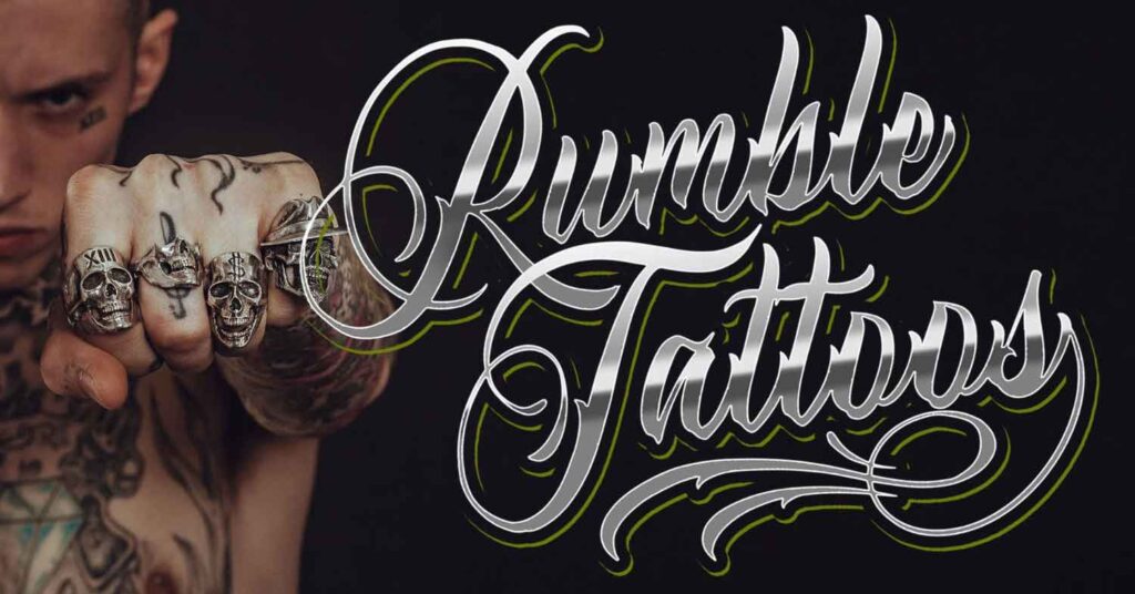 tattooed man punch with a tattoo font design on screen