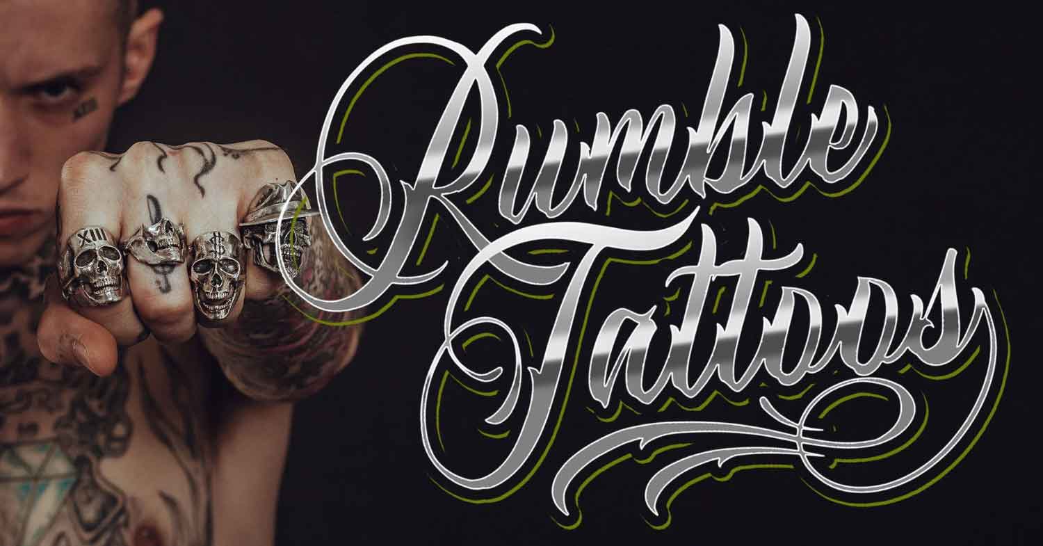 tattooed man punch with a tattoo font design on screen
