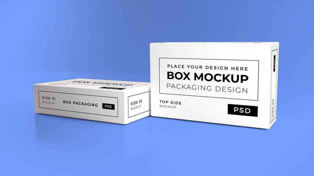 box mockup PSD on blue background
