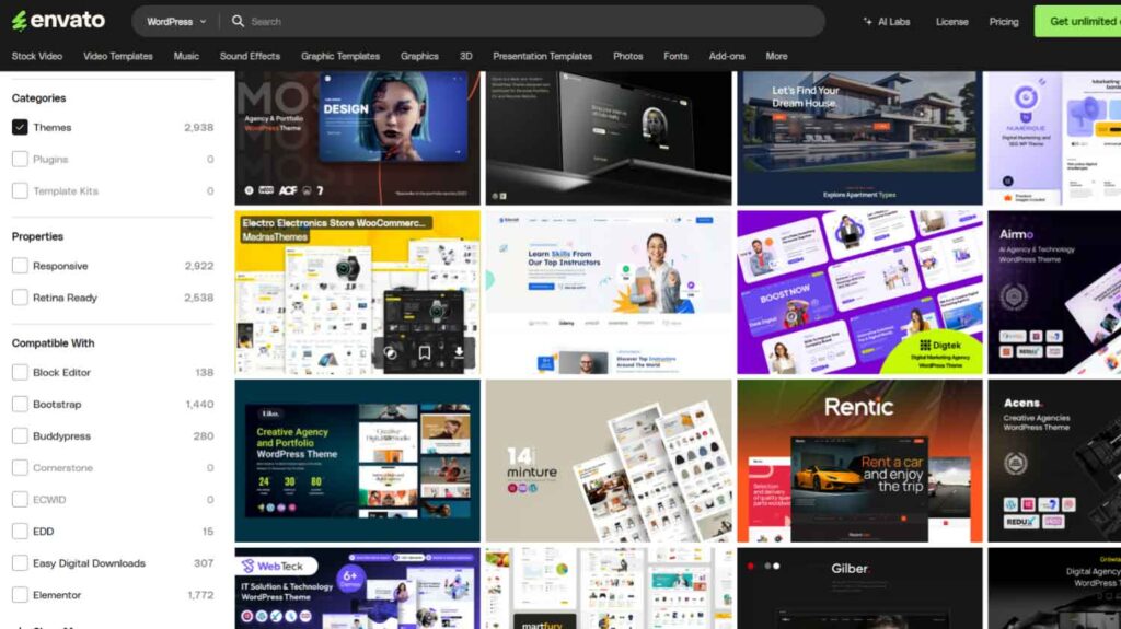 envato elements wordpress theme page