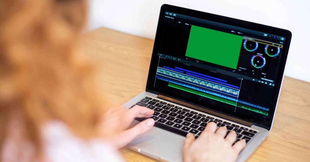 editing video template on laptop