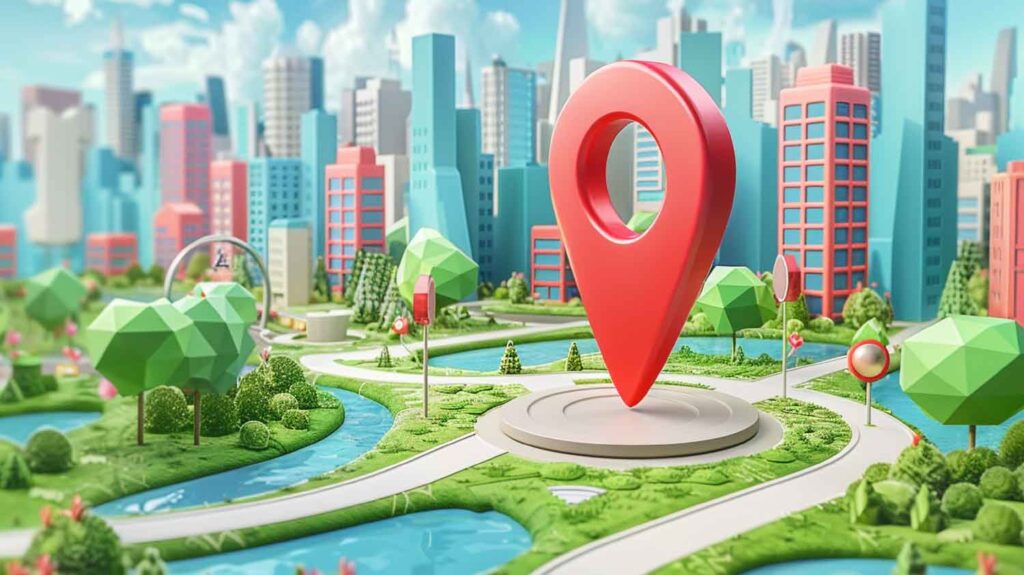 big location icon 3d on a city