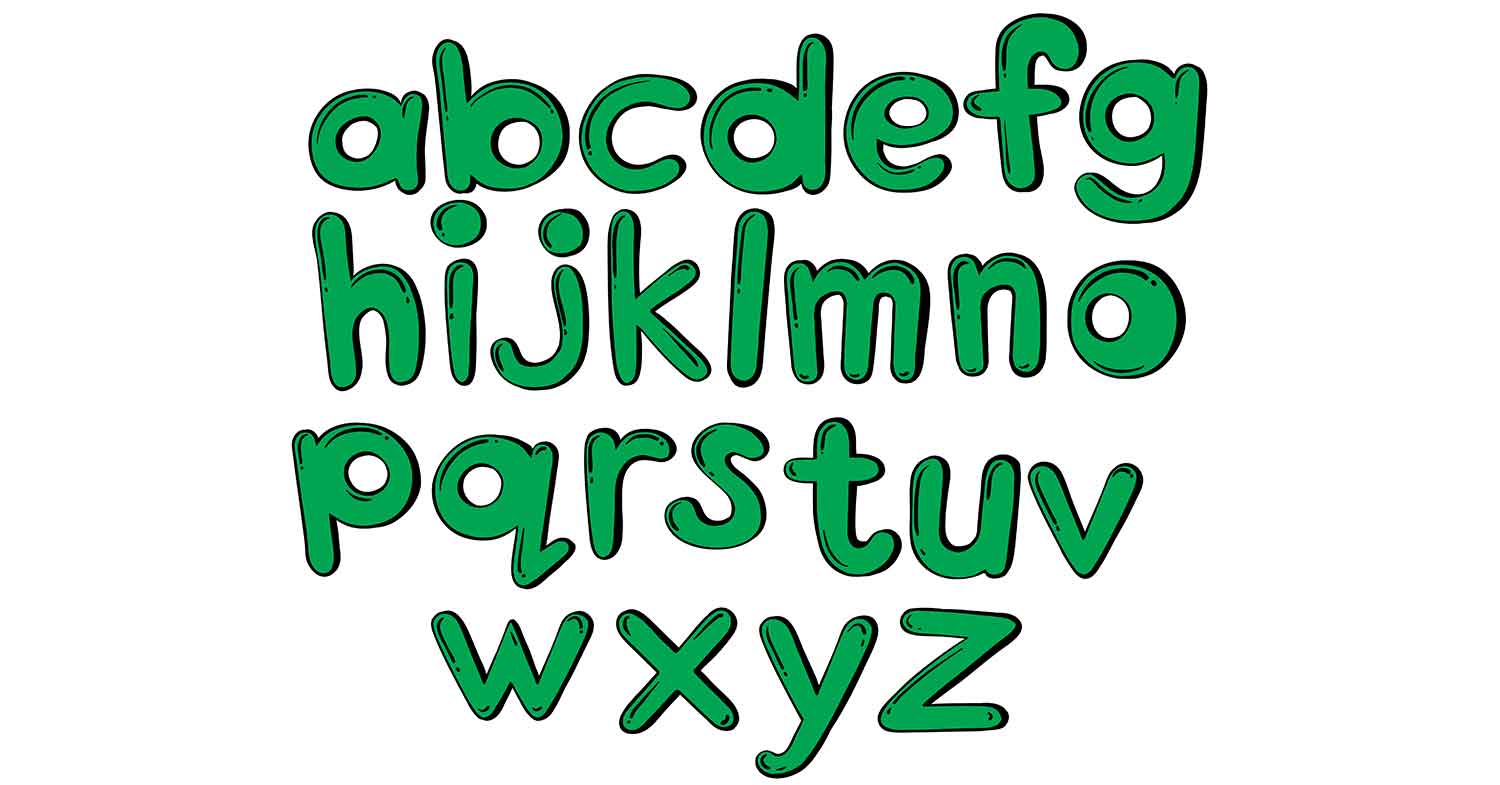 all english alphabet in cartoony green theme