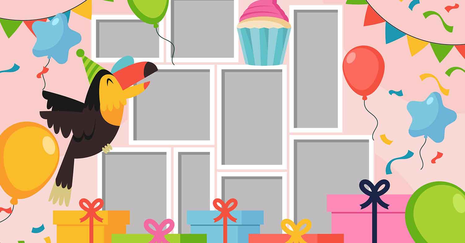 an empty birthday collage with cartoon theme