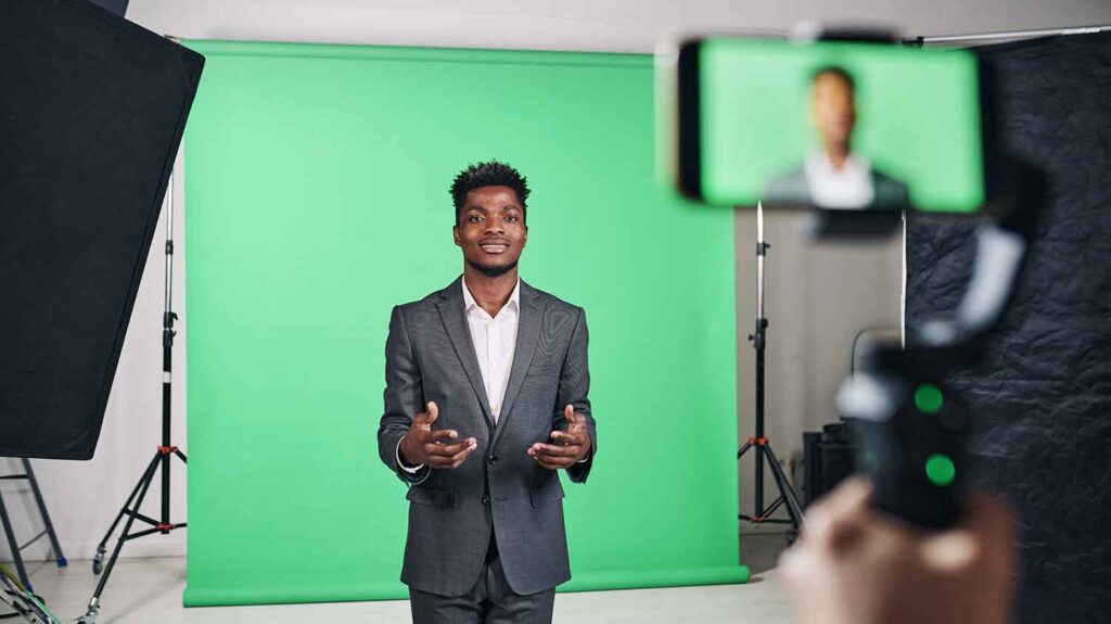 recording studio with a green background