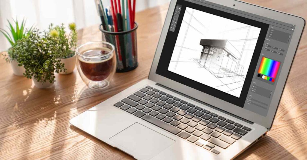 laptop on a wooden table