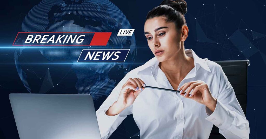 woman in a breaking news report